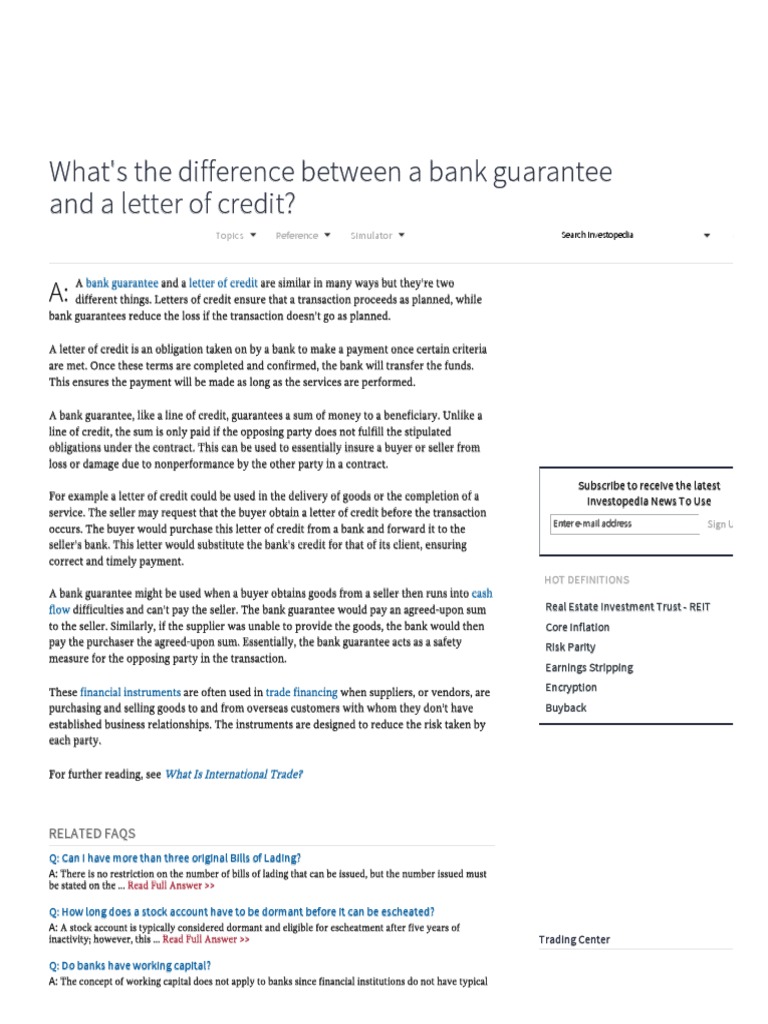 What S The Difference Between A Bank Guarantee And A Letter Of