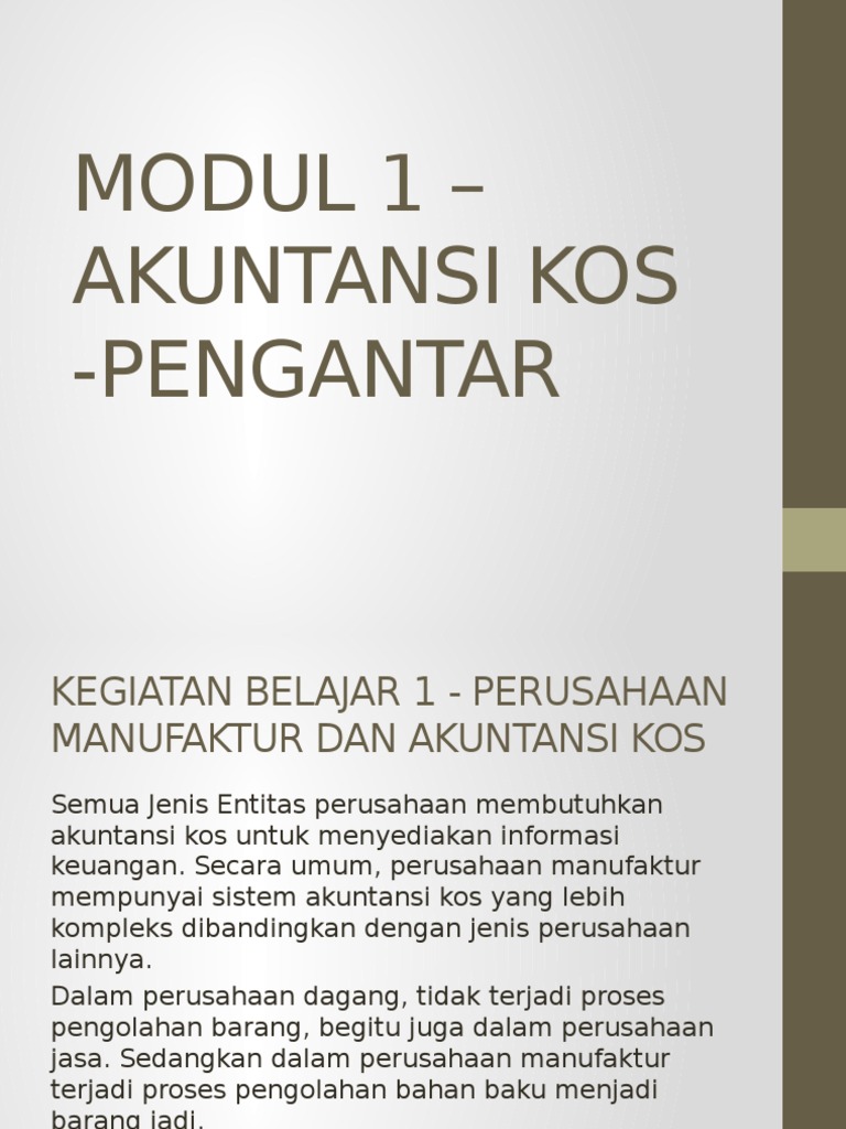 Modul 1 - Akuntansi Kos - Pengantar | PDF