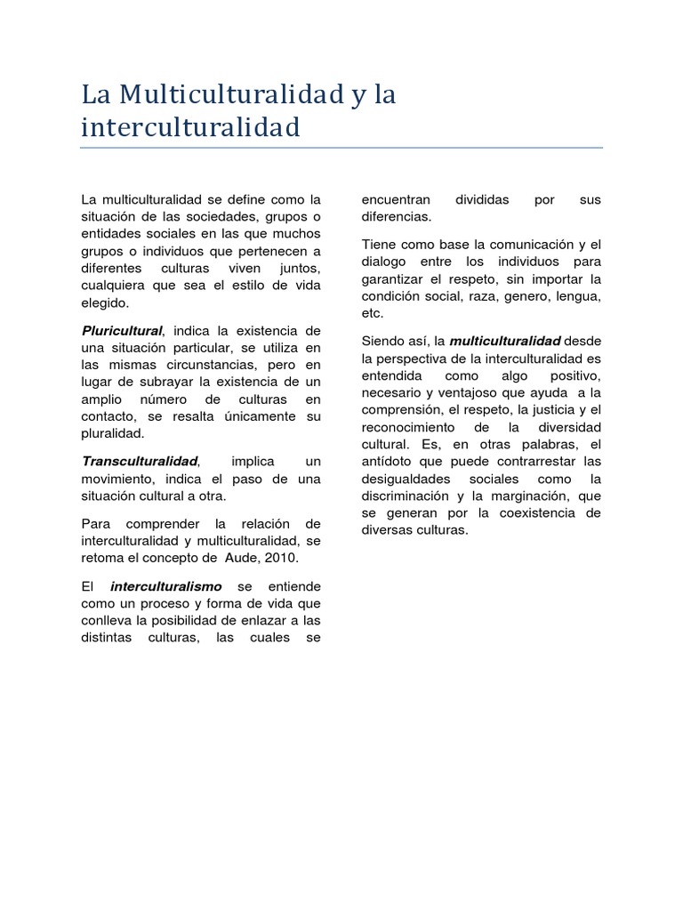 La Multiculturalidad Y La Interculturalidad Interculturalidad