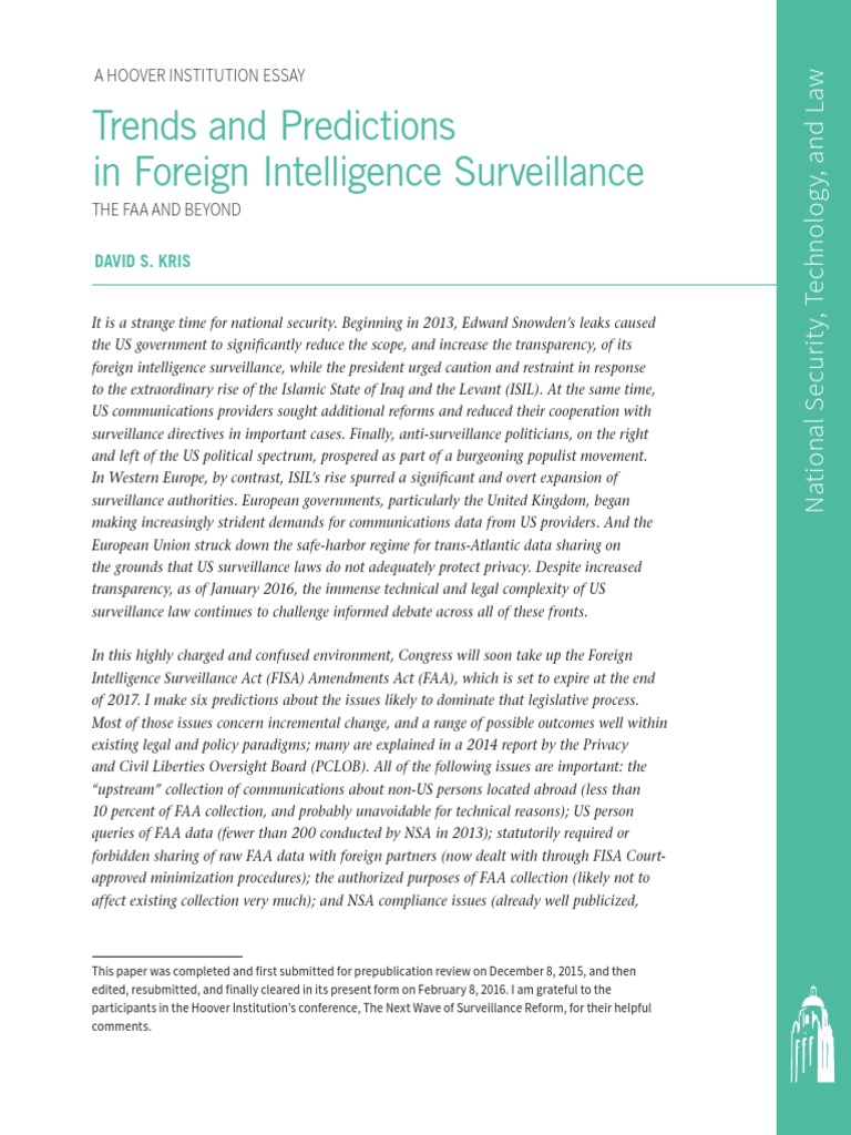 Trends and Predictions in Foreign Intelligence Surveillanced Foreign