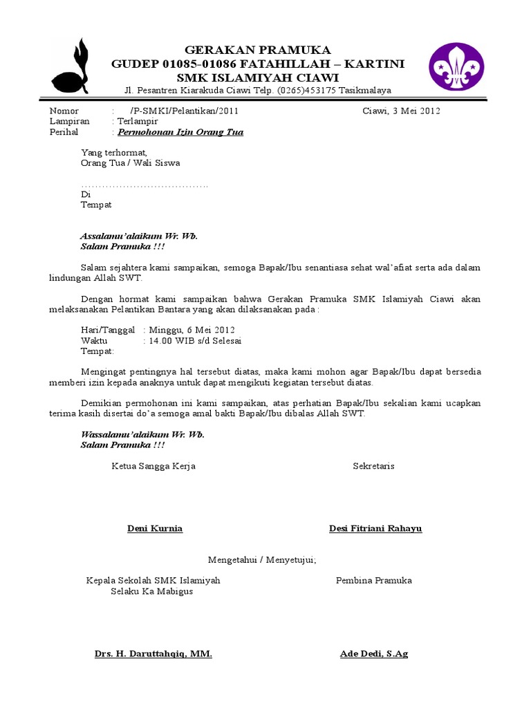 Contoh Surat Izin Orang Tua Kemah Pramuka Berbagi Contoh