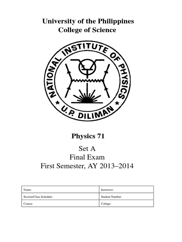 Physics 71 Final Exam Set A | PDF | Acceleration | Force