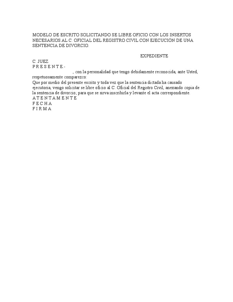 MODELO DE ESCRITO SOLICITANDO SE LIBRE OFICIO CON LOS INSERTO