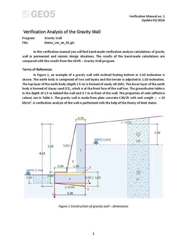 VM 01 Gravity Wall | PDF | Soil Mechanics | Bending
