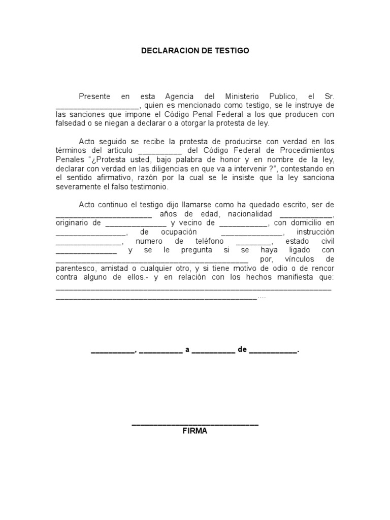 Carta De Testigo Para Asilo Politico