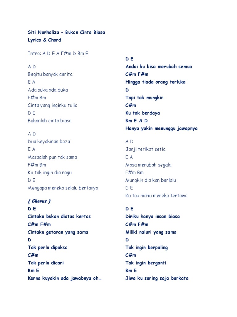 Bukan Cinta Biasa Chord