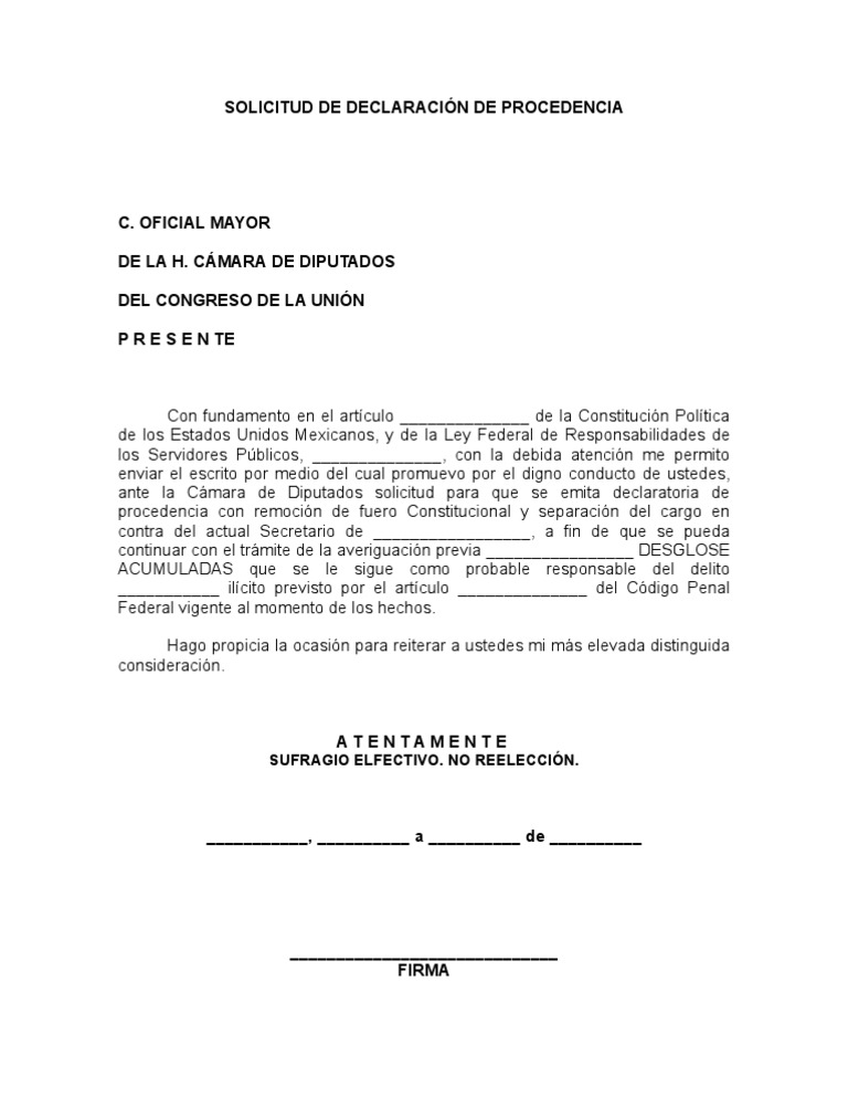 SOLICITUD DE DECLARACIÓN DE PROCEDENCIA