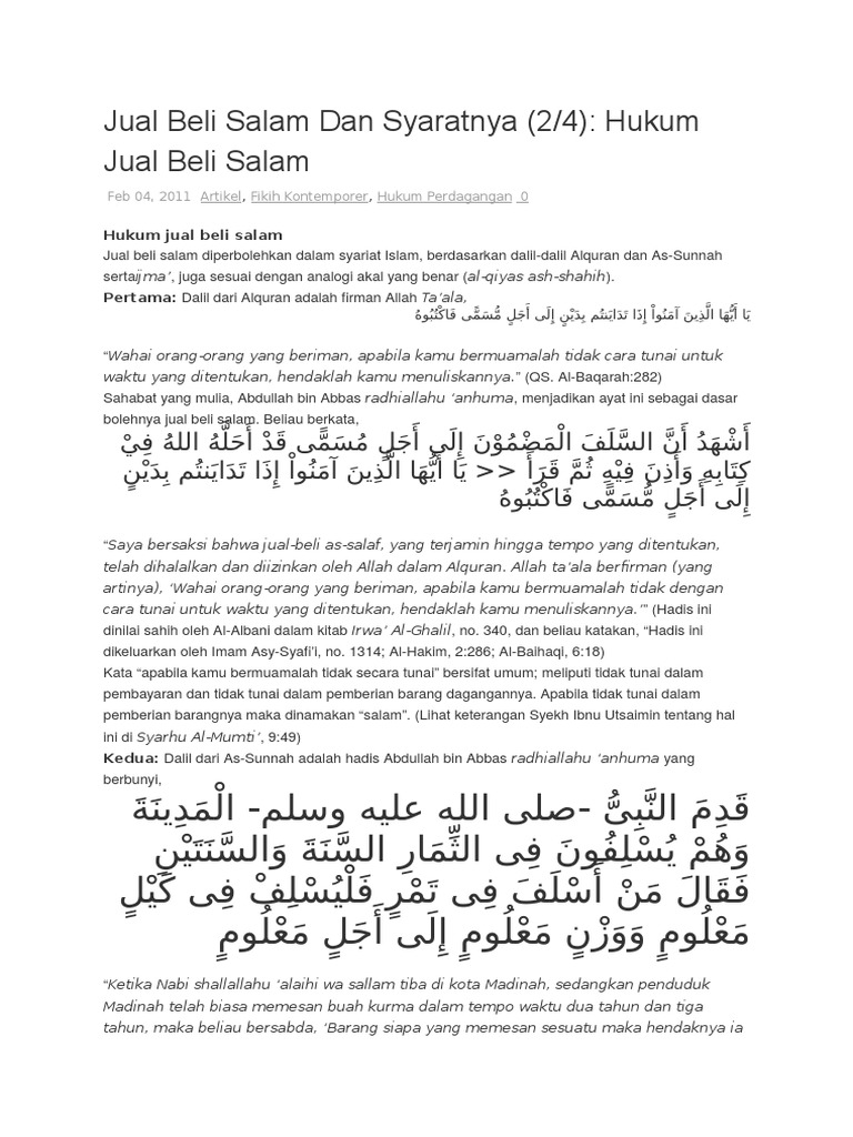 Jual Beli Salam Dan Syaratnya Pdf