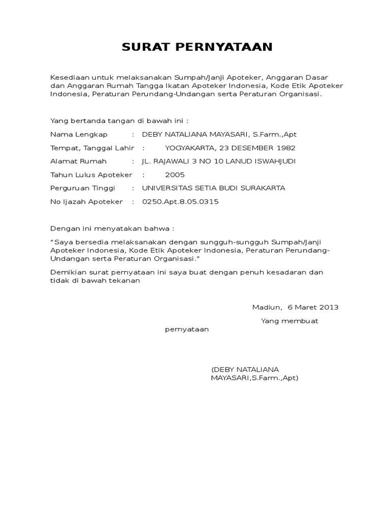 Surat Pernyataan Etika Profesi