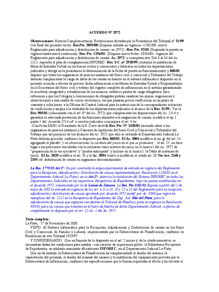 Acordada 2972 | Descargar gratis PDF | Competencia (ley) | Demanda judicial
