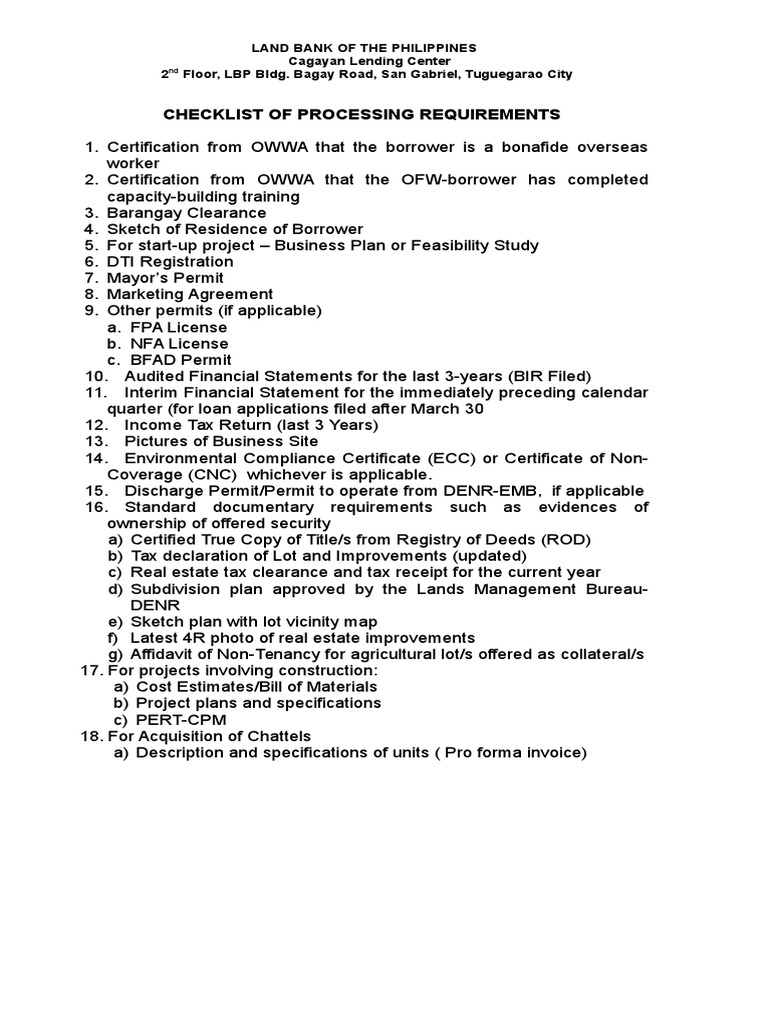 Checklist of Processing Requirements | PDF | Law