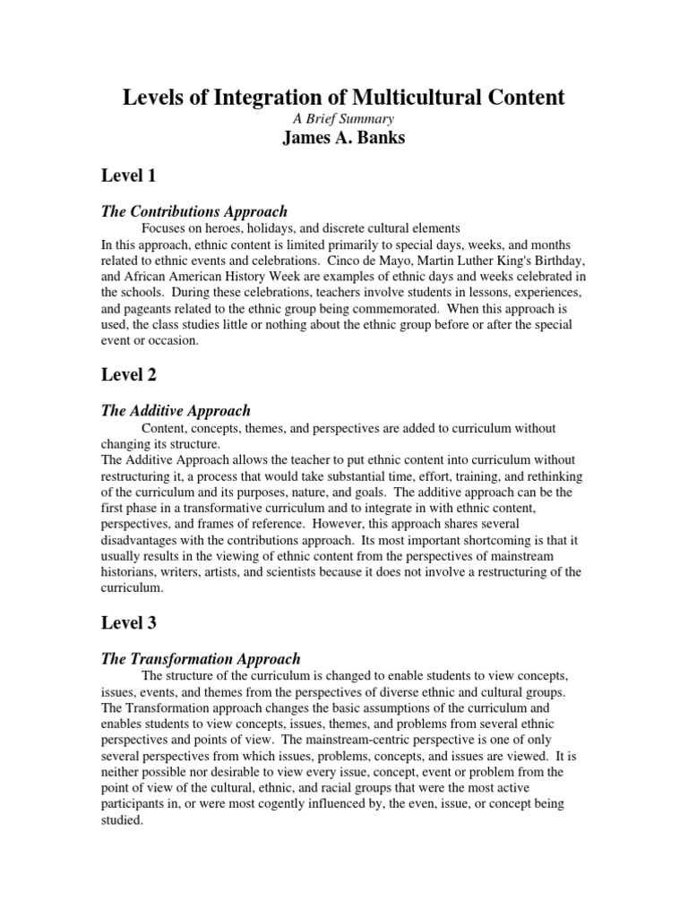 Banks' Four Levels of Content Integration | PDF | Ethnic Groups ...