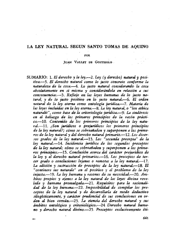 La Ley Natural Segun Santo Tomas de Aquino Juan Vallet