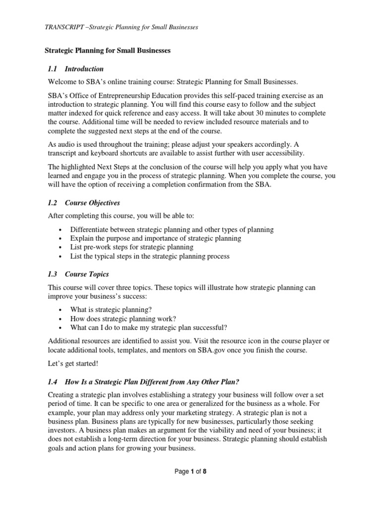 Small Business Strategic Planning Guide | PDF | Strategic Planning ...