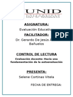 Evaluación Docente. Hacia Una Fundamentación de La Autoevaluación, Control de Lectura