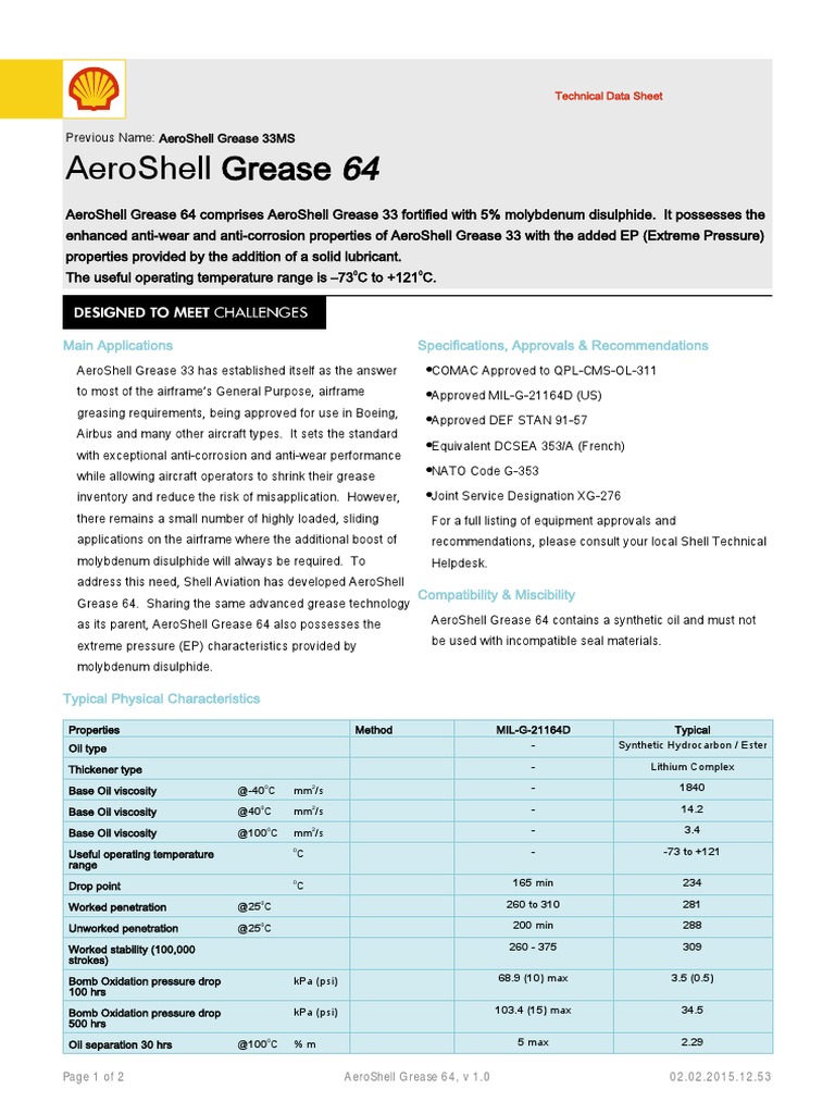 AeroShell Grease 64 TDS Materiales artificiales Sustancias químicas