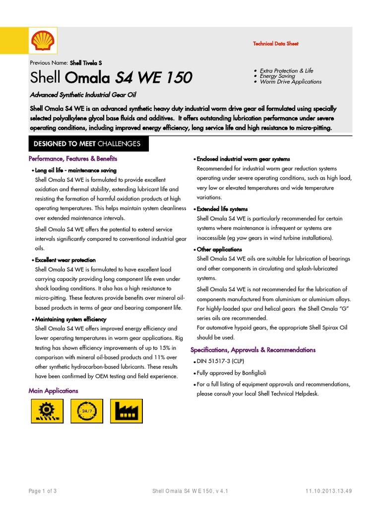 Gpcdoc Gtds Shell Omala s4 We 150 (en) Tds | Gear | Lubricant