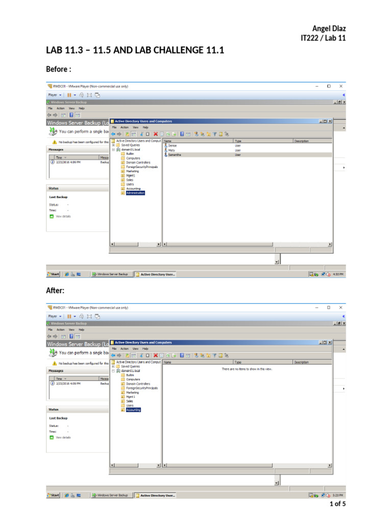 LAB 11.3 - 11.5 AND LAB CHALLENGE 11.1: Angel Diaz IT222 / Lab 11 | PDF