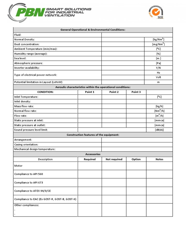 Operational Conditions and Equipment Specs | PDF