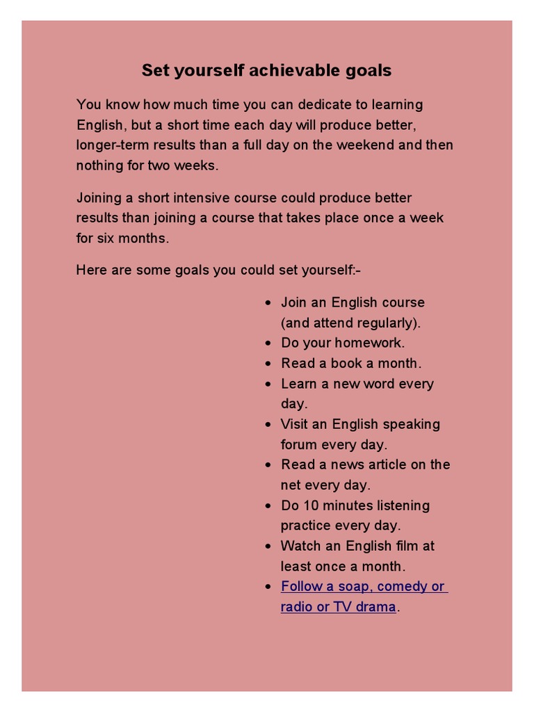 Achievable English Learning Goals | PDF