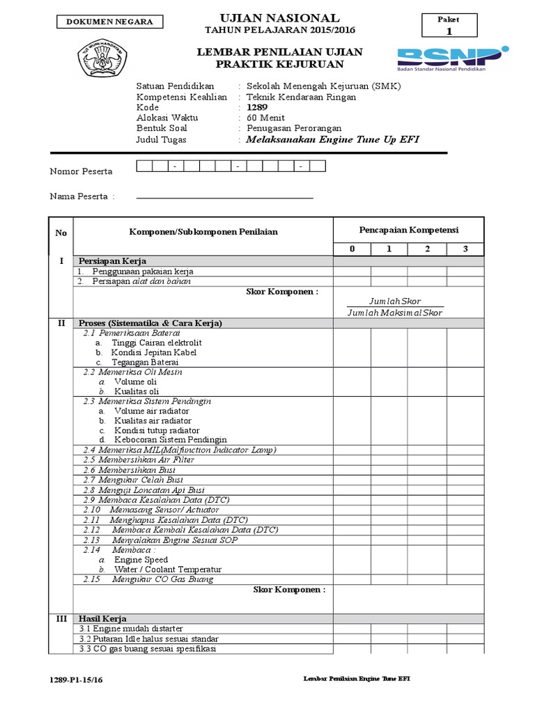 Lembar Penilaian Tune Up Efi Ukk 2016