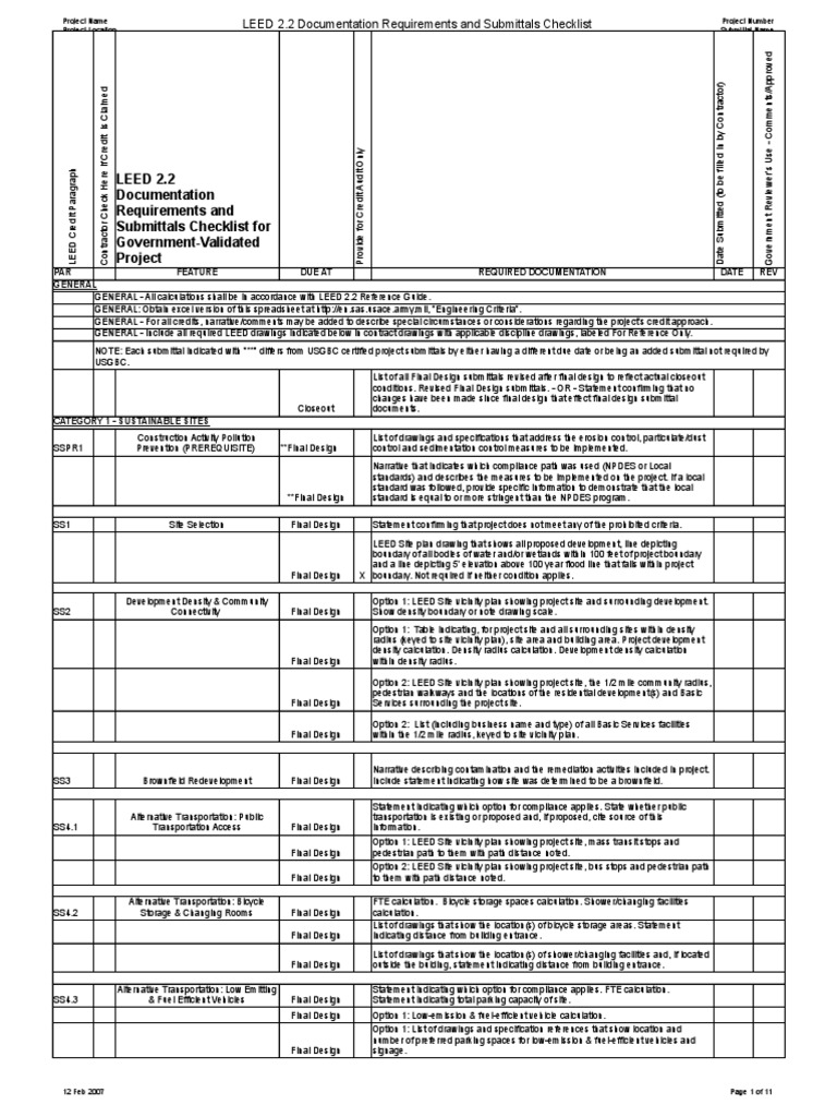LEED 2.2 Submittals Checklist Guide | PDF | Leadership In Energy And ...