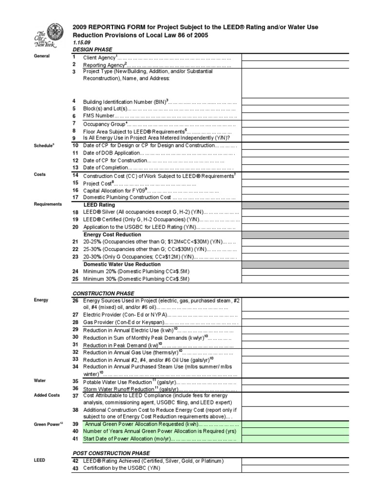 LL86 Reporting Worksheet-LEED | PDF | Leadership In Energy And ...