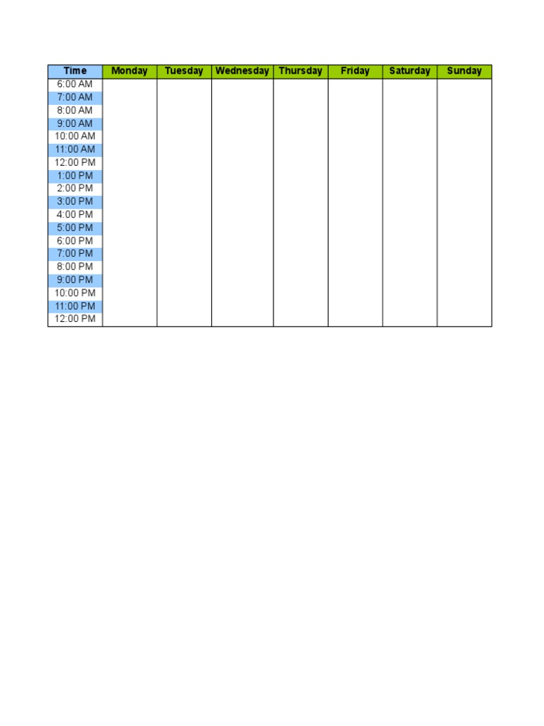 Weekly Time Planner | PDF | Cooking, Food & Wine
