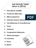 Senarai Topik Sains Tahun 6 2016 KSSR