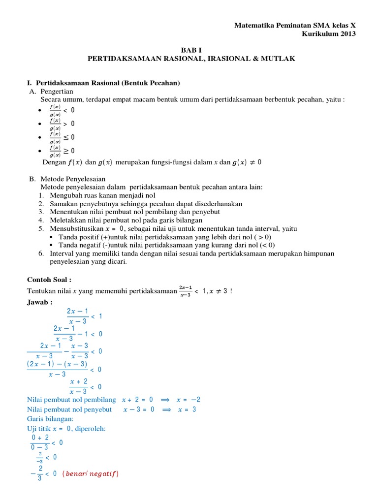 Pertidaksamaan Rasional, Irrasional Dan Mutlak