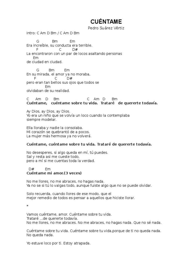 Cuentame Letra Y Acordes