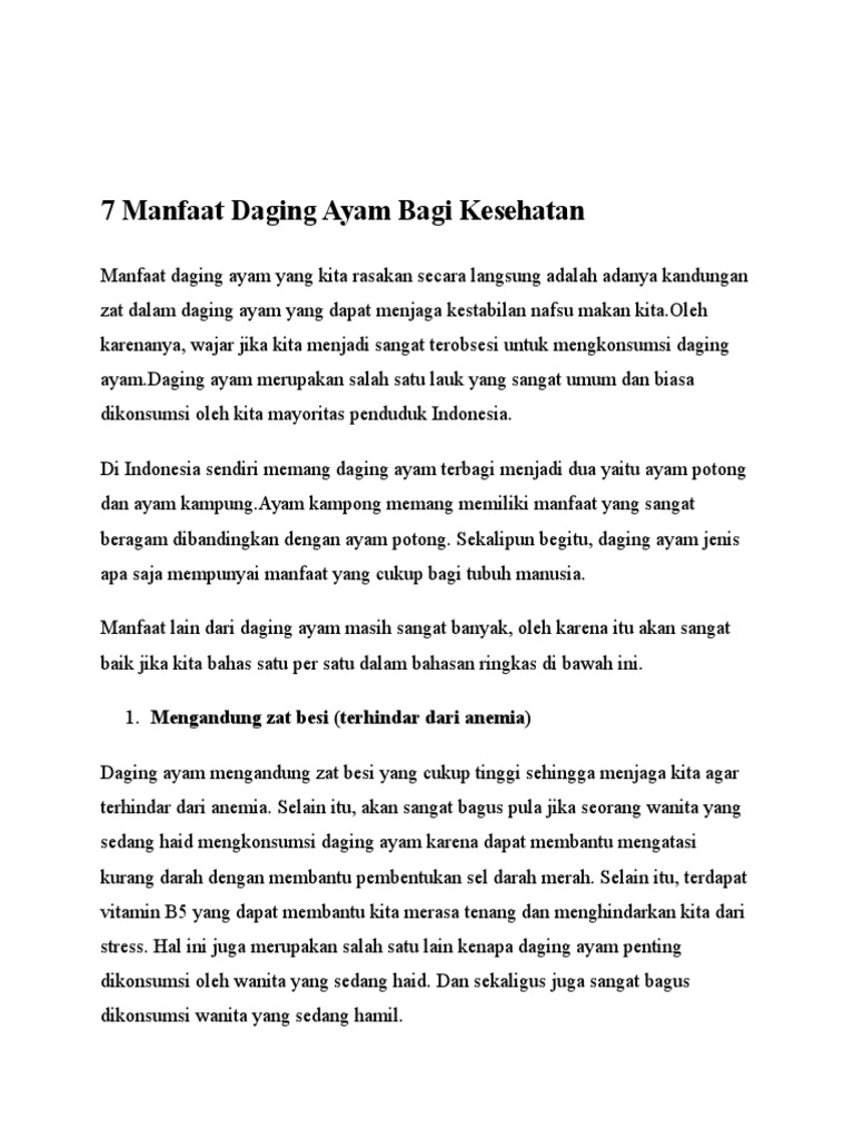7 Manfaat Daging Ayam Bagi Kesehatan | PDF
