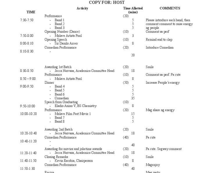 Event Schedule with Performances & Awards | PDF | Home & Garden | Art