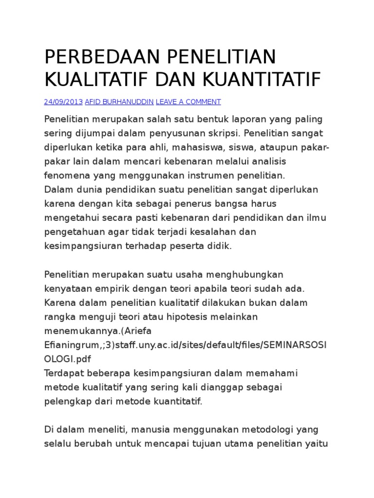 Perbedaan Penelitian Kualitatif Dan Kuantitatif