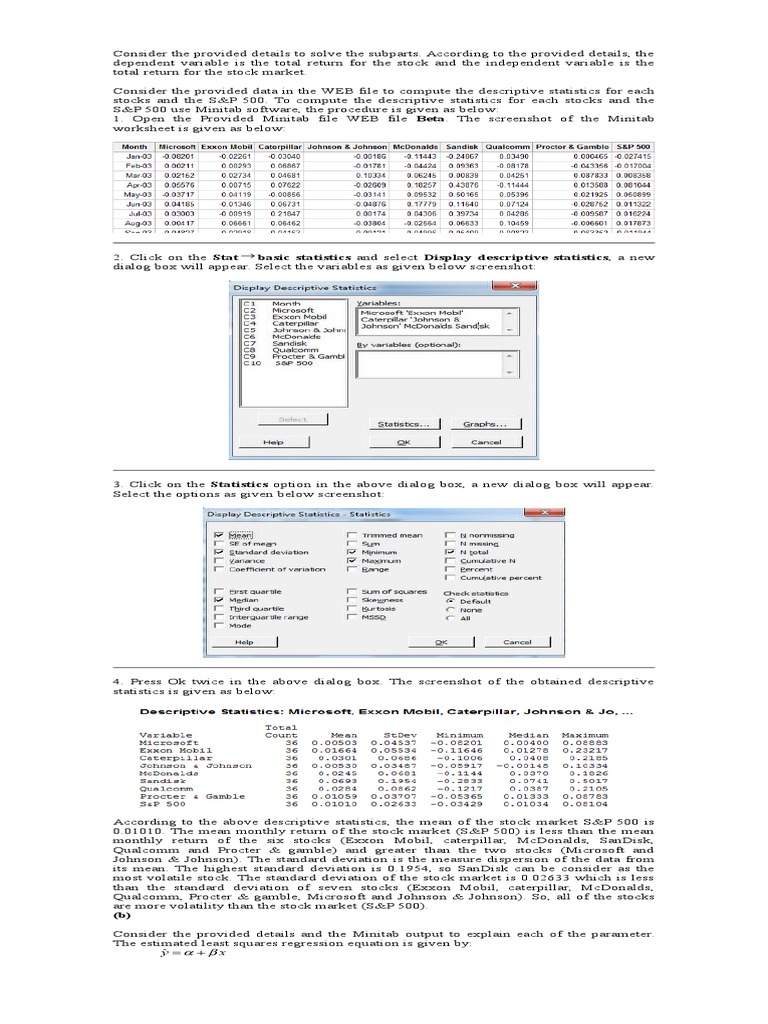 Stock Market Analysis with Minitab | PDF | Regression Analysis | Linear ...