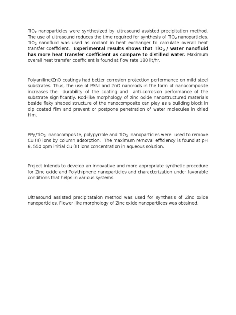 Ultrasound Synthesis of TiO2 & ZnO Nanoparticles | PDF