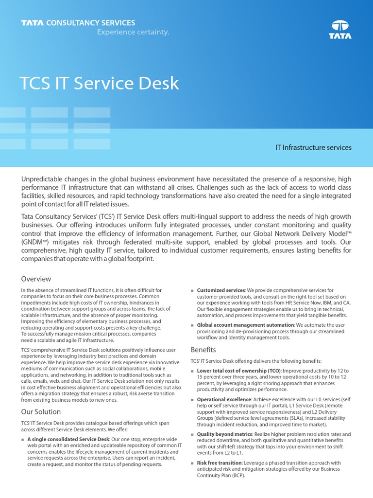 It Service Desk Offerings 0914 1 Pdf Itil Business Process