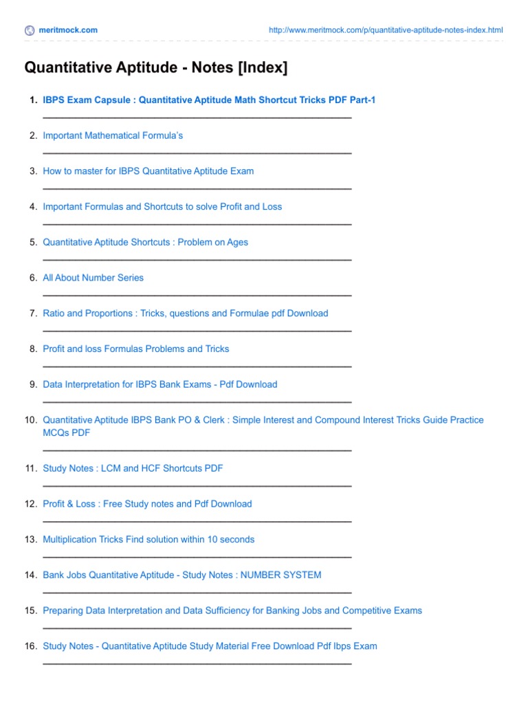 Quantitative Aptitude Study Materials | PDF | Teaching Mathematics