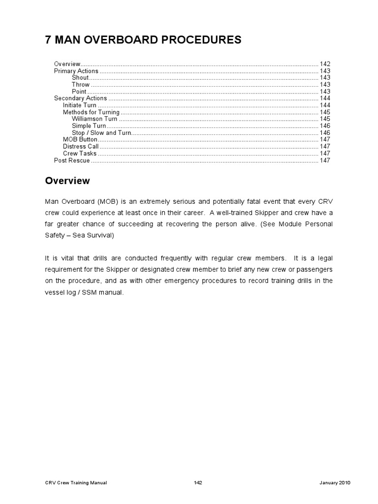 Man Overboard Procedures Overview | PDF | Water Transport | Ships