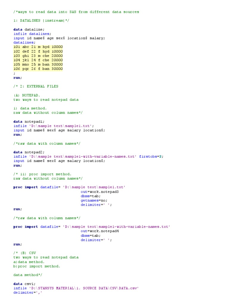 Importing Data into SAS: Methods Explained | PDF | Sas (Software ...