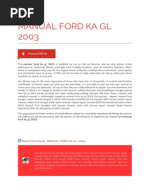 Manual Ford Ka GL 2003 | PDF | Motor Vehicle Manufacturers | Ford.