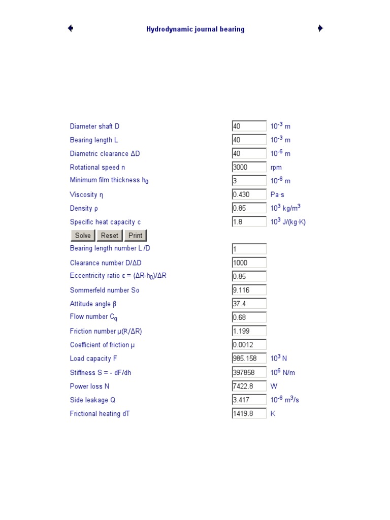 Hydrodynamic Journal Bearing Calculator PDF