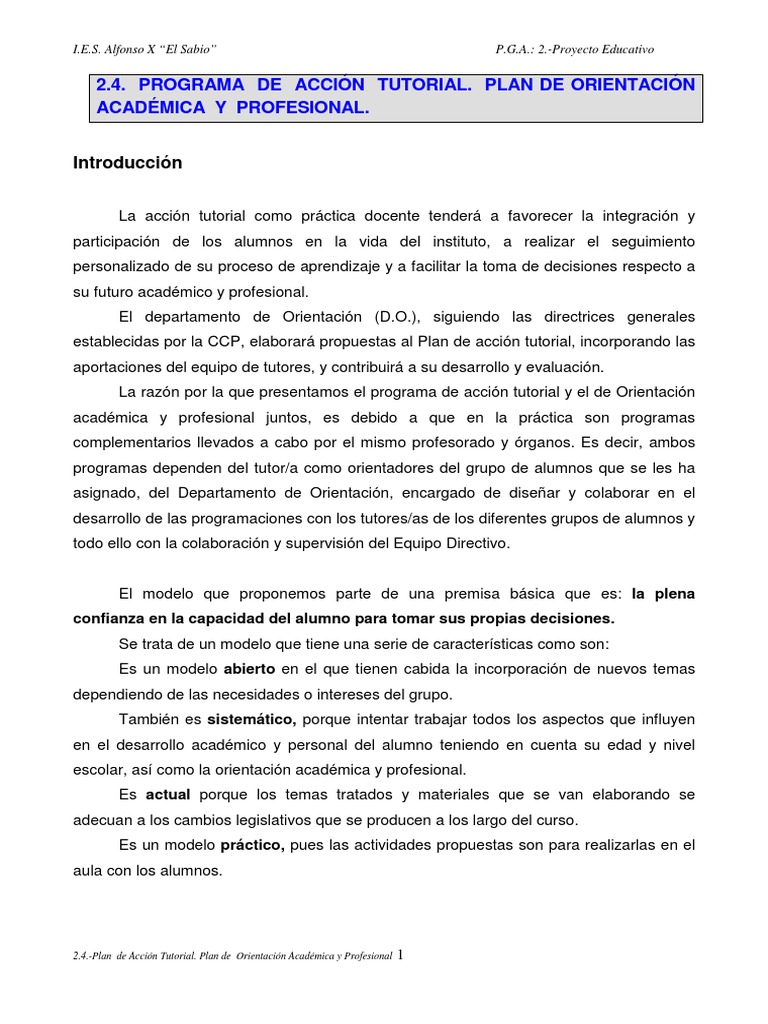 Plan de Acción Tutorial y Orientación | PDF | Evaluación | Maestros