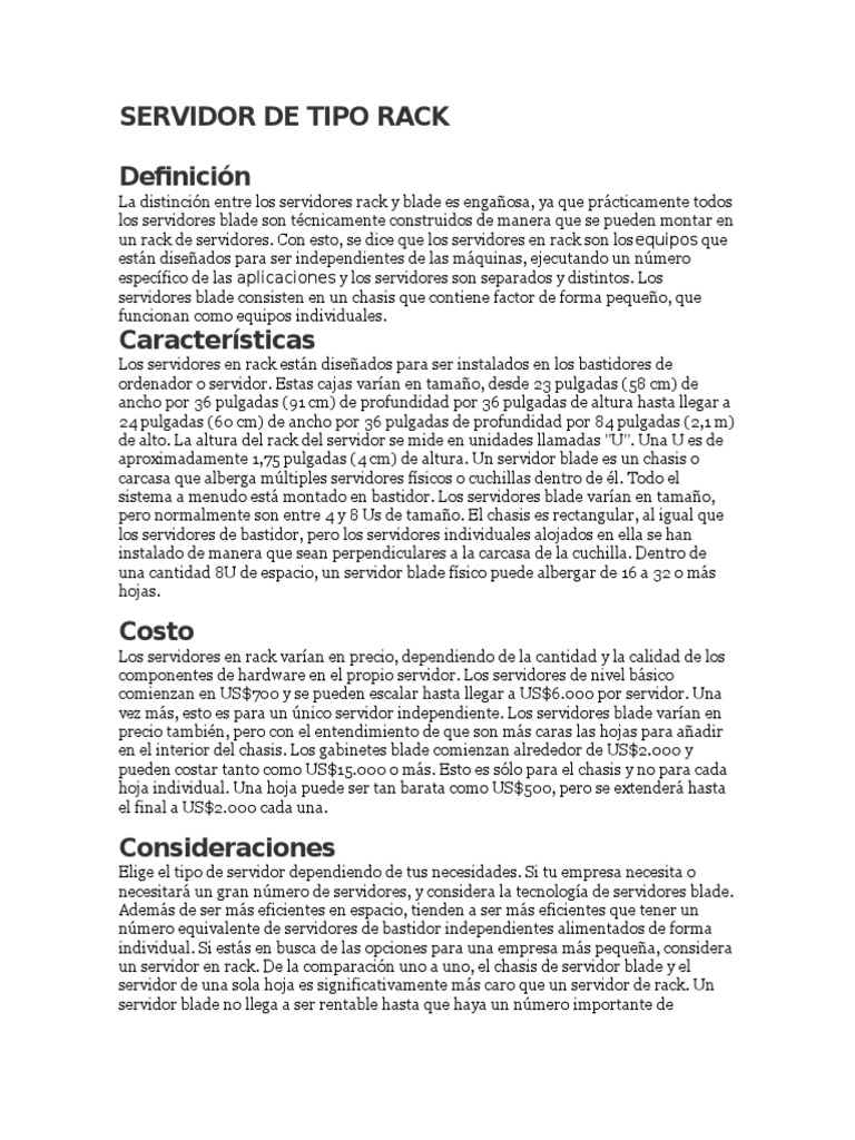 Servidor de Tipo Rack | PDF | Servidor (Computación) | Plataforma como ...