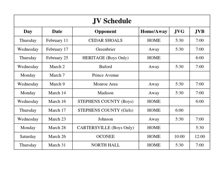 JV Schedule PDF