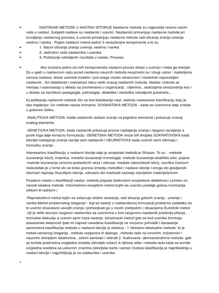 Nastavne Metode U Nastavi Istorije | PDF