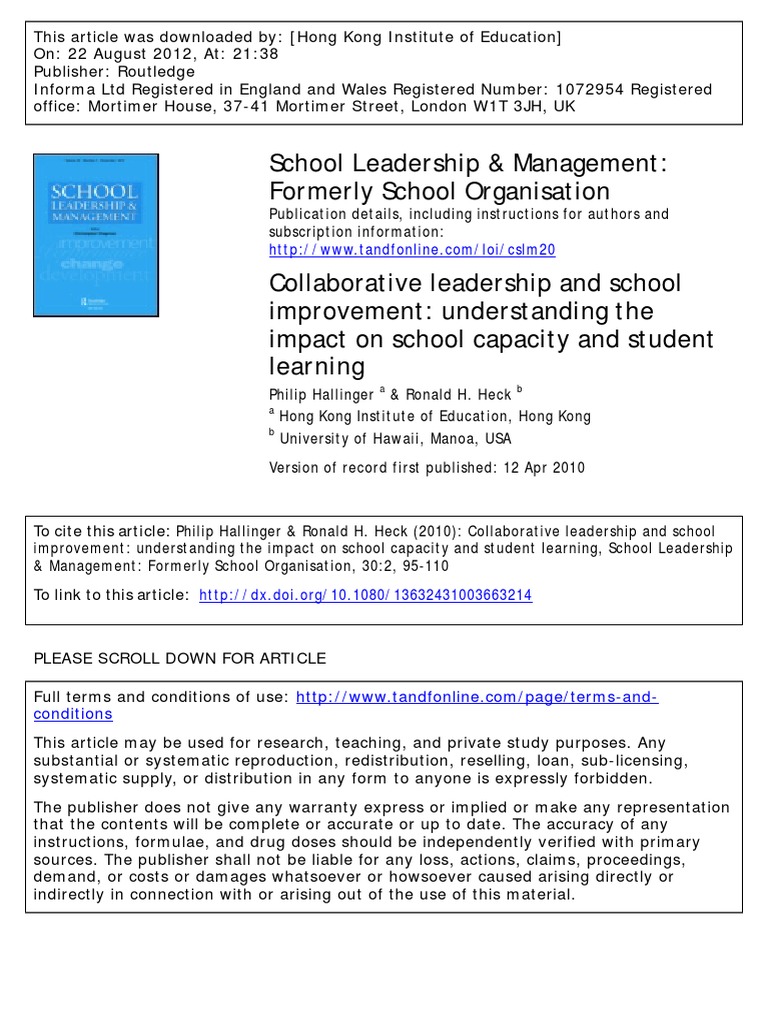 Understanding the Impact of Collaborative School Leadership on Building ...