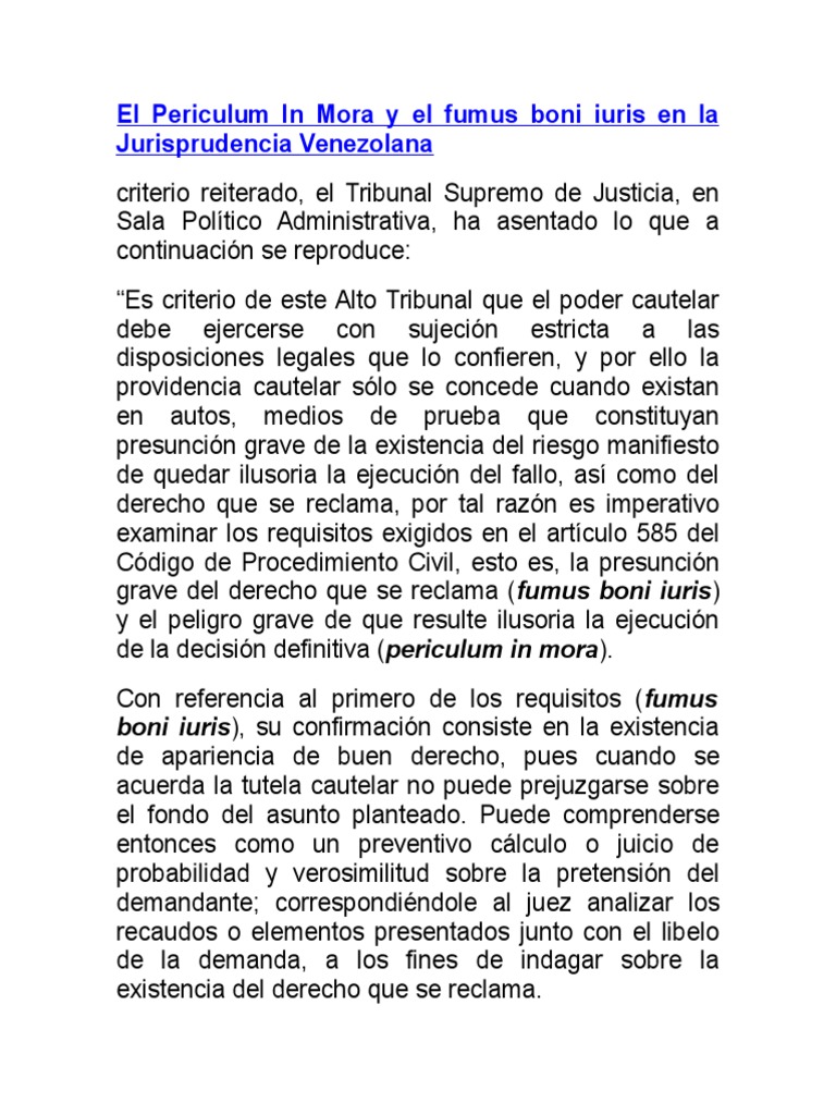 Fumus Boni Iuris y Periculum In Mora | PDF | Mandato | Caso de ley