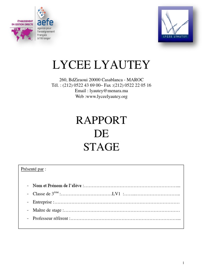 Rapport de Stage troisieme  Business  Économie  Essai gratuit de 30