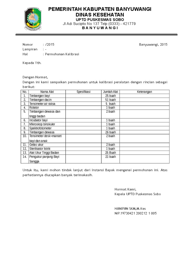 Contoh Surat Permohonan Kalibrasi Alat Laboratorium